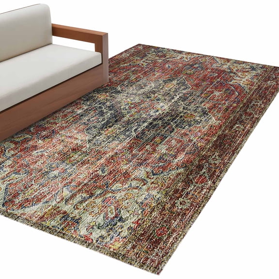 Boho Vintage Large Area Rugs for Bedroom Living Room, Soft Non Slip Carpet Bedside Rug, Retro Flowers Modern Geometric Abstract Art Rectangular Floor Cover Kitchen Accent Rug 2.7'x5' for Office