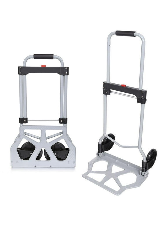 Folding Hand Truck Portable Heavy Duty Aluminum Hand Cart with 2-Wheel Dolly Moving Carts, 220 lbs Capacity Max, Silver