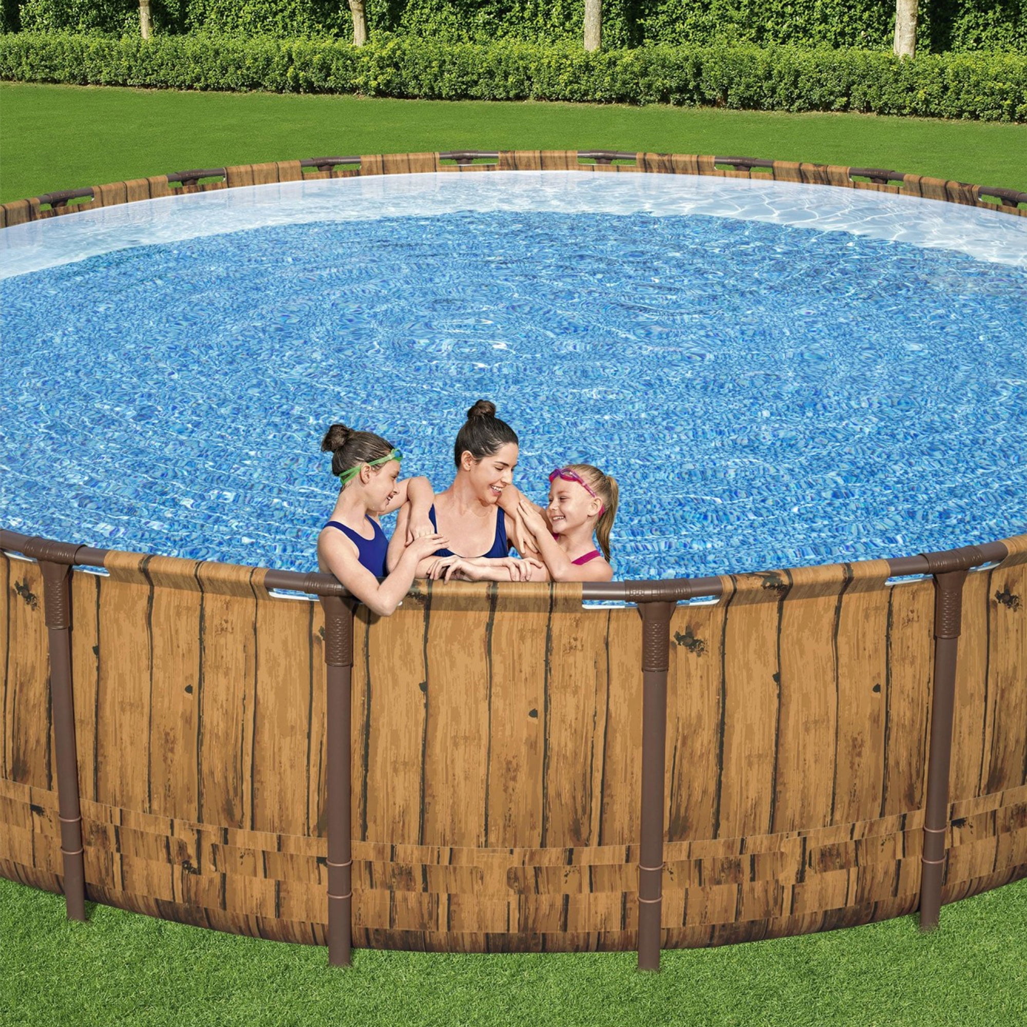 Coleman Power Steel 24' x 52” Metal Frame Above Ground Pool w/ Pump, Ladder, & Cover, Wood