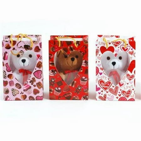 Case of [36] 7" Plush Bears in Heart Gift Bag