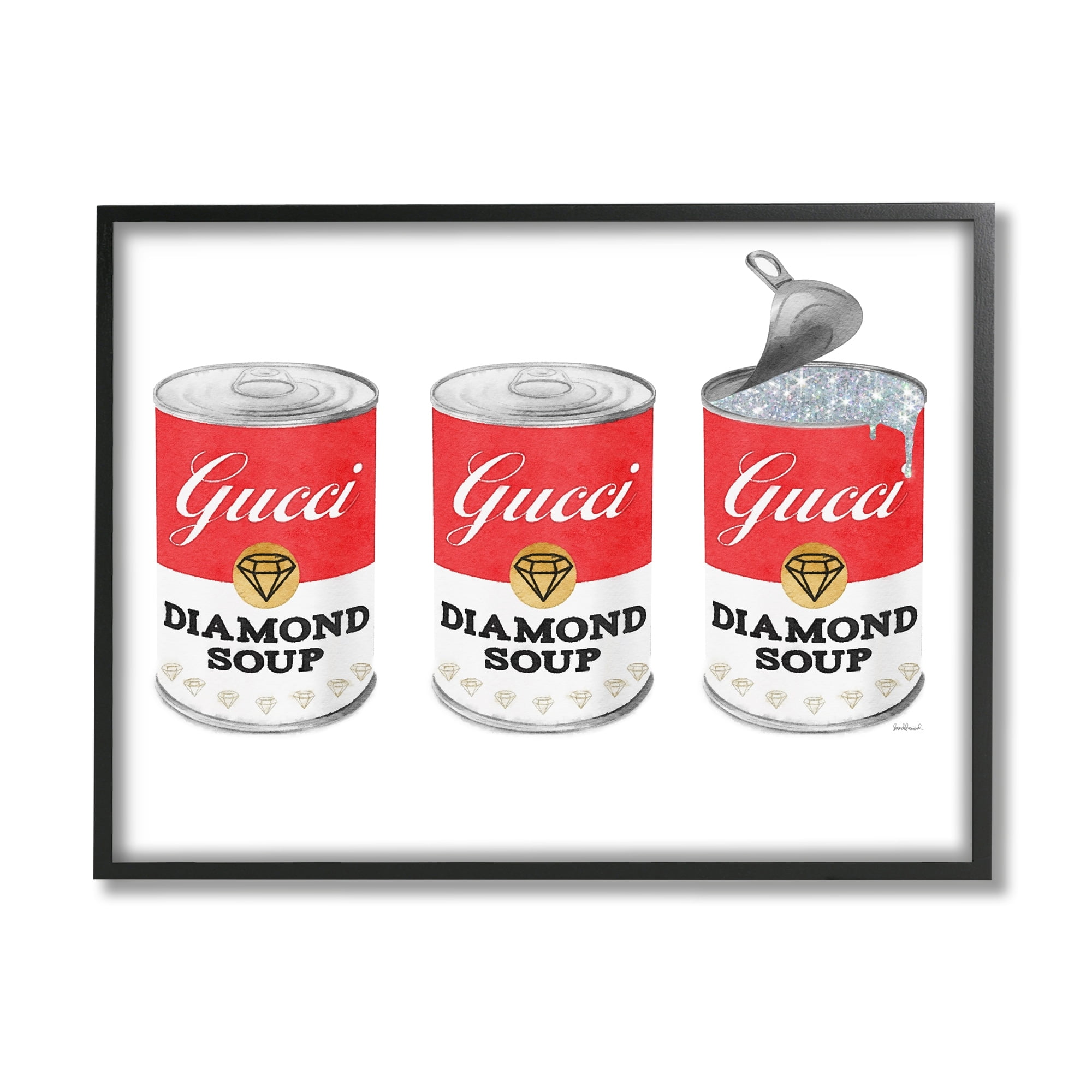 Stupell Industries Condensed Soup Trio Glam Fashion Traditional Red Pop, 30 x 24, Design by Amanda Greenwood