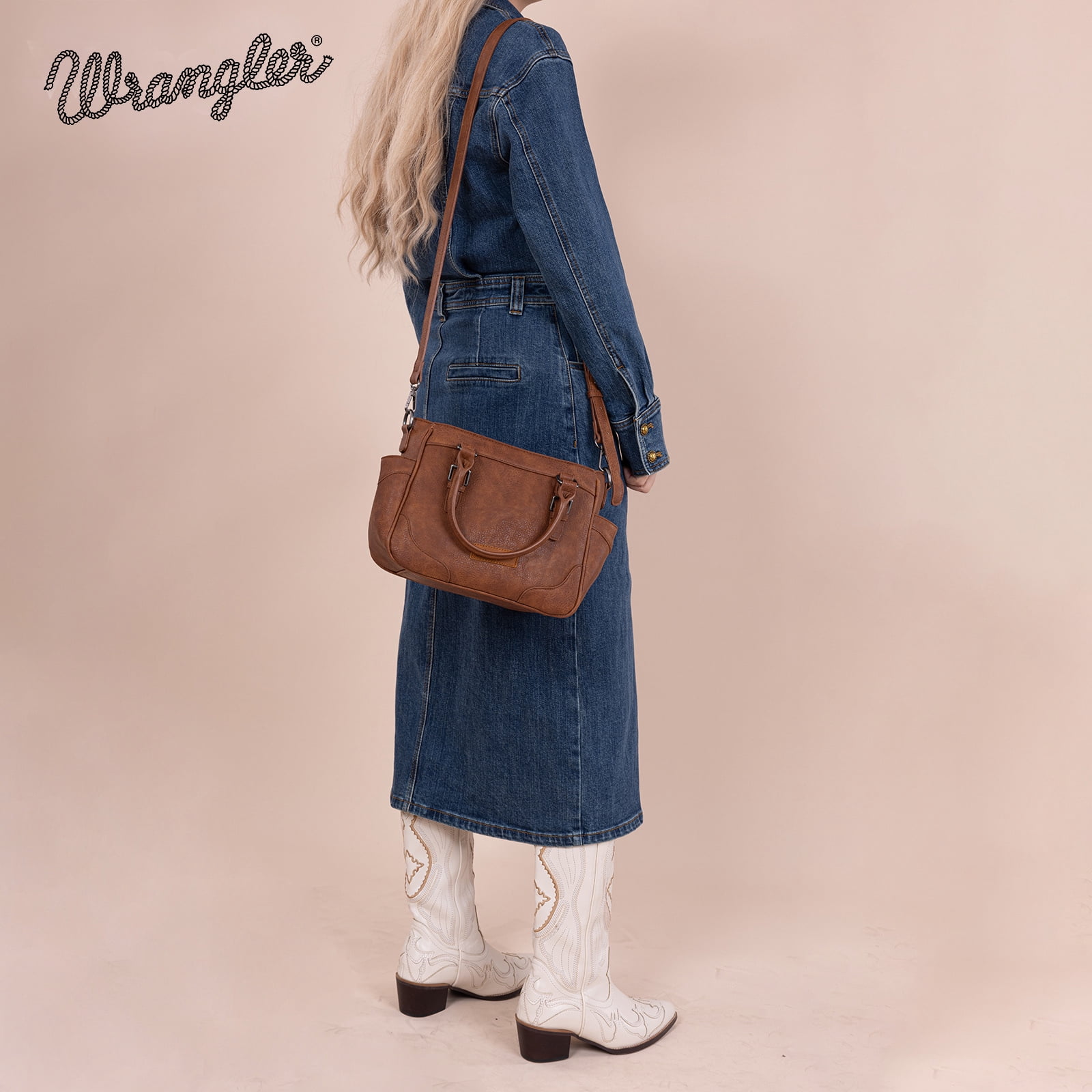 Wrangler Tote Bags for Women Medium Crossbody Purses Designer Top Handle Handbags, Brown