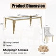 thumbnail image 2 of 7-Piece 80" Glass Dining Table Set for 6, Tempered Glass Top with Flute-Inspired Mirrored Stainless Steel Legs, 6 Button-Tufted Velvet Chairs with Stainless Steel Legs, 2 of 8