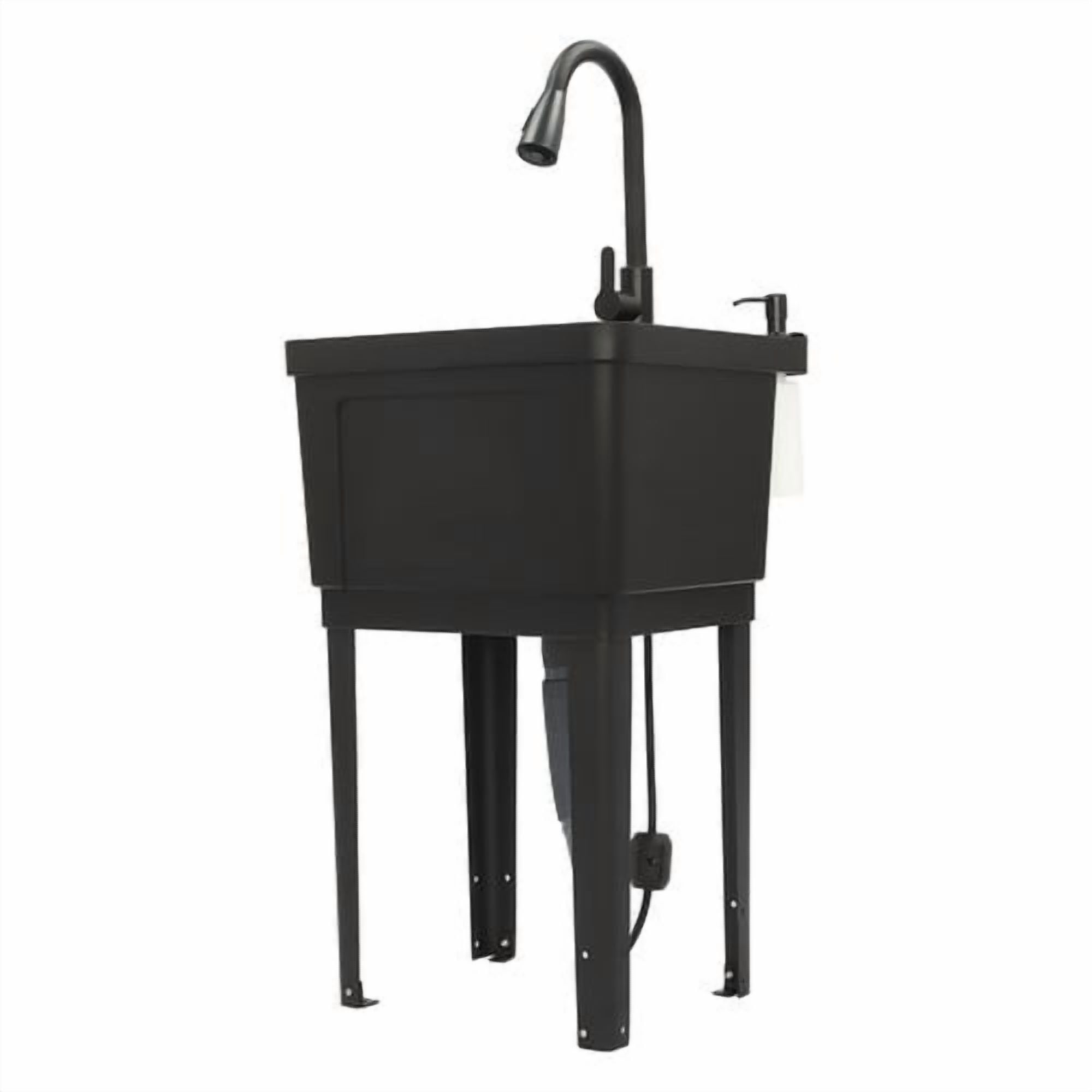 Utility Sink with 360° Rotatable Faucet & Pull Out Sprayer 19.6" L x 19" W x 35" H Freestanding Laundry Tub Sink Single Bowl Kitchen Sink for Laundry Room Bathroom Farmhouse (Black)