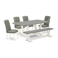thumbnail image 2 of East West Furniture 6-Pc Dining Table Set- 4 Padded Parson Chairs with Smoke Linen Fabric Seat and Button Tufted Chair Back - Rectangular Top & Wooden Legs Wood Dining Table and Small Bench -..., 2 of 10