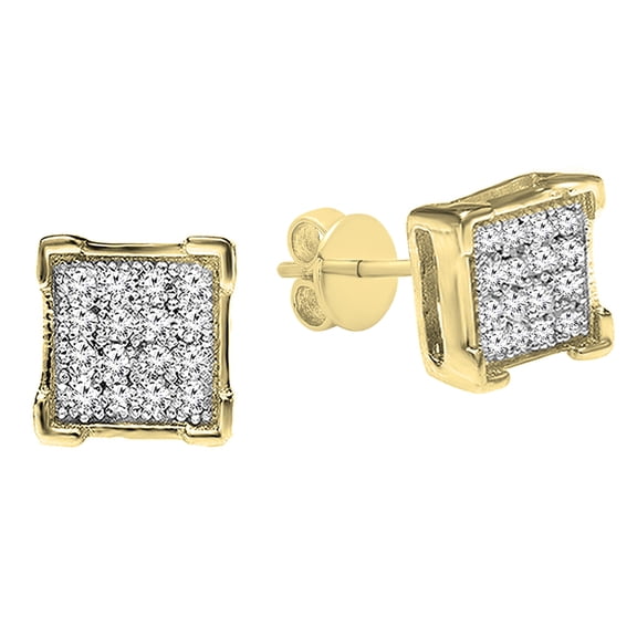 Dazzlingrock Collection 0.06 Carat (ctw) Round Lab Grown White Diamond V Prong Square Mens Hip Hop Iced Stud Earrings, 18K Yellow Gold Plated Sterling Silver
