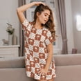 thumbnail image 3 of Balery Brown Palms Pattern Womens Short Sleeve Sleepshirt Scoopneck Cute Nightdress Comfy Nightgown Loungewear Dress, 3 of 6
