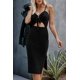 thumbnail image 3 of Correa de algodón sexy para mujer Trajes con cuello en V profundo Vestido de color sólido Crop Top High Split Maxi vestidos, negro (m) Feliz Sencillez, 3 of 5