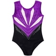 thumbnail image 3 of TiaoBug Kids Girls Gymnastics Tumbling Leotards One Piece Sparkly Ballet Sleeveless Cutout Back Bodysuit Purple 6, 3 of 7