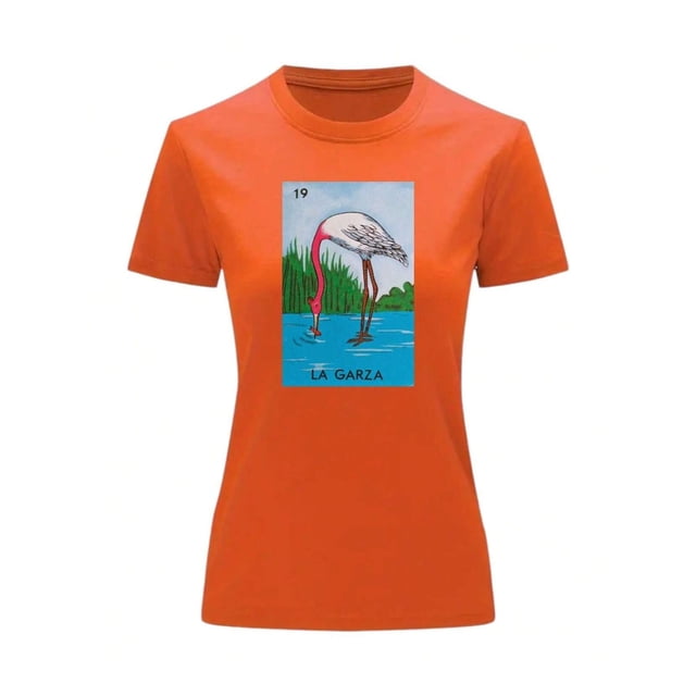 Playera Unisex De La Garza De La Loteria Mexicana Color Anaranjado Talla Mediana Marca Emil SaEs