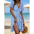 thumbnail image 6 of Womens Sundress Summer Floral Short Sleeve Wrap V Neck A-Line Midi Dress Flower 2 M, 6 of 9