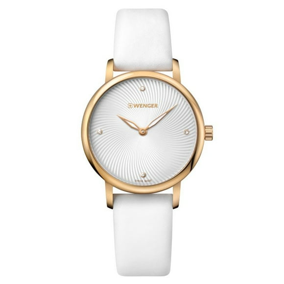 Wenger 01.1721.101 Women's Urban Donnissima White & Grey Dial White Leather Strap Crystal Watch