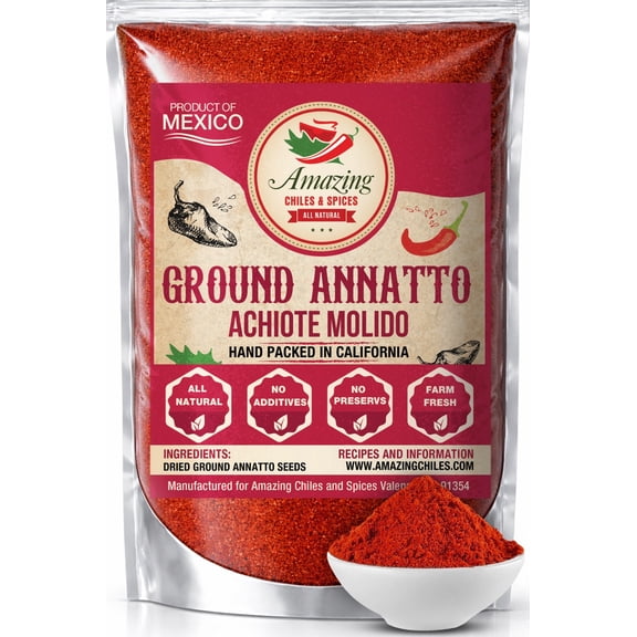 Achiote Powder Ground Annatto Seeds 4 oz - Great for Adding Color and Mild Flavor in Soup, Stews, Meats and Mexican Recipes