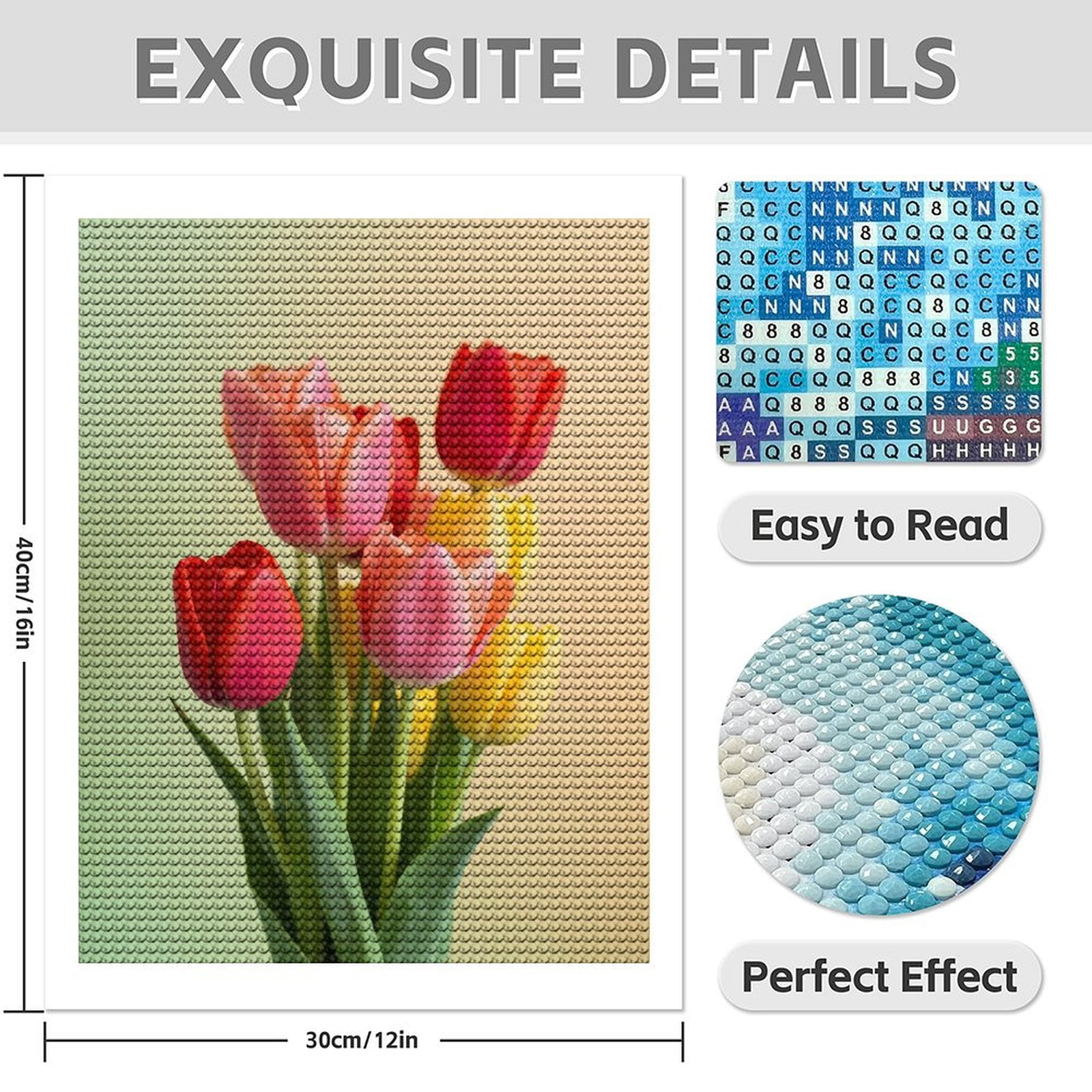 Diamond Art Kit for Adults, Colorful Spring Tulips Bouquet Diamond Painting for Adults Beginners, DIY Diamond Art Painting Kits, 5D Diamond Painting Crafts for Home Decor 12x16 Frameless