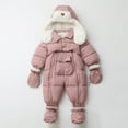thumbnail image 4 of Winter Warm Bodysuit Solid Cute Bear Hooded Puffer Romper Boys Girls Snowsuit One Piece Jumpsuit, 4 of 9
