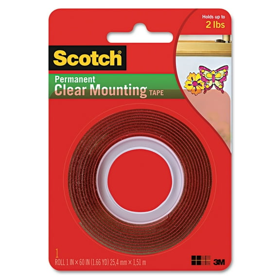 Scotch 60" Clear Mounting Tape, Plastic, 10 lbs