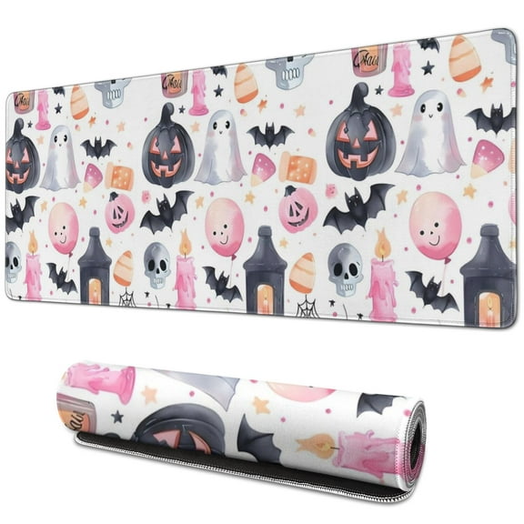 Long Mouse Pads for Desk,Pastel Halloween Pattern Desk Mats on Top Of Desks, Desk Mouse Pad Extra Large with 3mm Non-Slip Base and Stitched Edge for Gaming,Office,Work,Home 31.5x11.8in