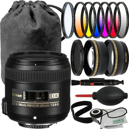 Nikon AF-S DX Micro NIKKOR 40mm f/2.8G Lens with Essential Accessory Bundle: Variable Neutral Density Filter (ND2-ND400), 0.43x Wide-Angle Lens Attachment & More (19pc Bundle)