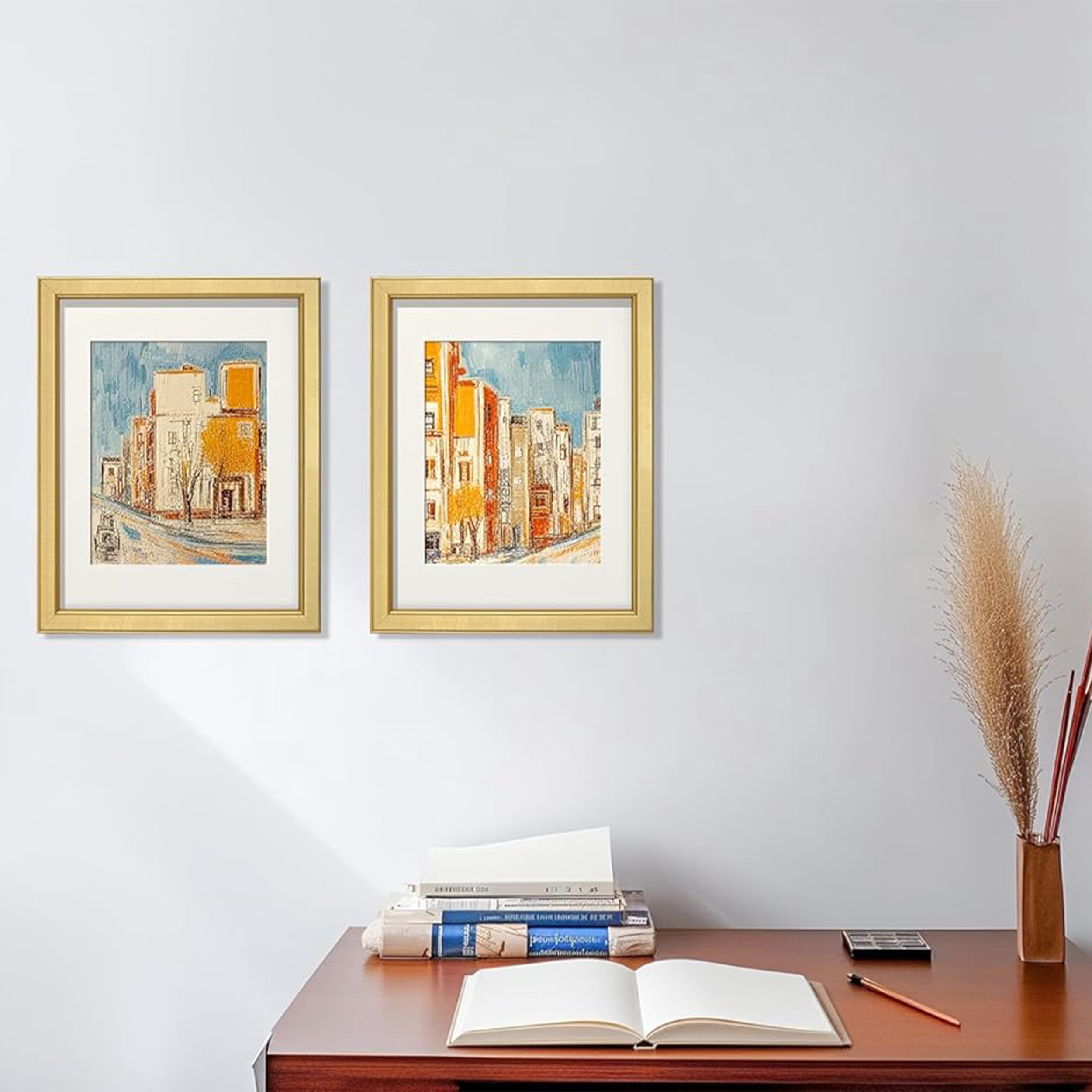 VIOLABBEY 11x14 Picture Frames Set of 4, Fits 8x10 Pictures with Ivory Mat or 11x14 without Mat, Vertical or Horizontal for Wall or Tabletop Display, Semi Tempered Glass, Light Gold