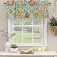 thumbnail image 2 of Turquoise Boho Floral Curtain Valances for Windows, Kitchen Valance Window Treatments Panel 2 Pack, Vintage Abstract Art Ethnic Flowers Rod Pocket Short Curtains for Bathroom Bedroom 42 x 12 Inch, 2 of 8