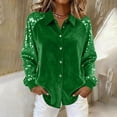thumbnail image 4 of Womens Spring Summer Shirts Solid Color Padded Sequin Button Long Sleeve Casual Shirts for Women, 4 of 4