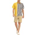 thumbnail image 2 of Lars Amadeus Men's Hawaiian Short Sleeve Button Down Color Block Stripe Shirts, 2 of 6