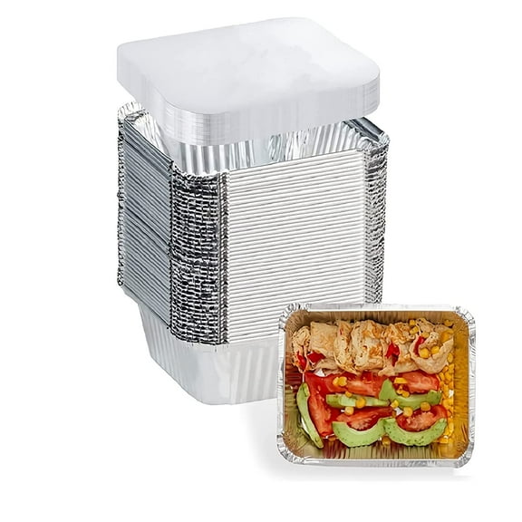 1 Lb Small Aluminum Pans with Lids(40 Pack - 5"×4") Tin Foil Disposable Cookware- Cardboard Lids, for Cooking Baking Party Meal,Takeout Trays To Go Food Container