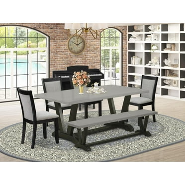 East West Furniture V-Style 6-Piece Wood Dining Set in Shitake Gray/Cement/Black