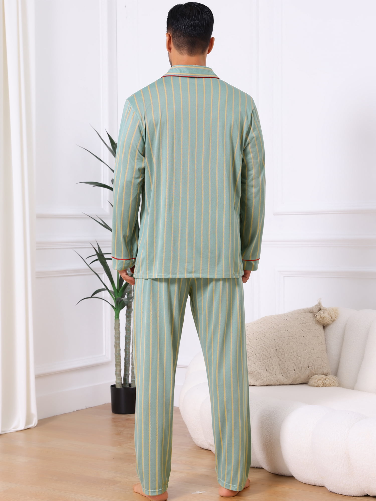DARING DIVA Men's 2-Piece Long Sleeve Button Down Pocket Pajamas Set S Light Green