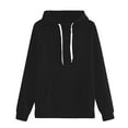 thumbnail image 3 of Women's Long Sleeve Drawstring Hooded Sweatshirt Tops Shirts Blouses Round Neck Solid Color Casual Loungewear Streetwear Travel Outfits Fashion Essential Gift for Women | Sopatenor,Black XL, 3 of 9