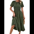 thumbnail image 1 of Vestido Elegante de y Verano para Mujer, Color Liso, con Cuello Redondo y Aberturas Verde M, 1 of 10