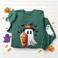 thumbnail image 5 of TKLPEHG Womens Halloween Sweatshirt 2026 Funny Cute Witch Hat Ghost Coffee Cup Graphic Long Sleeve Pullover Crewneck Comfy Holiday Tops Fall Clothes (Green,L), 5 of 5