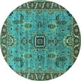 thumbnail image 1 of Ahgly Company Machine Washable Indoor Round Oriental Turquoise Blue Industrial Area Rugs, 8' Round, 1 of 4