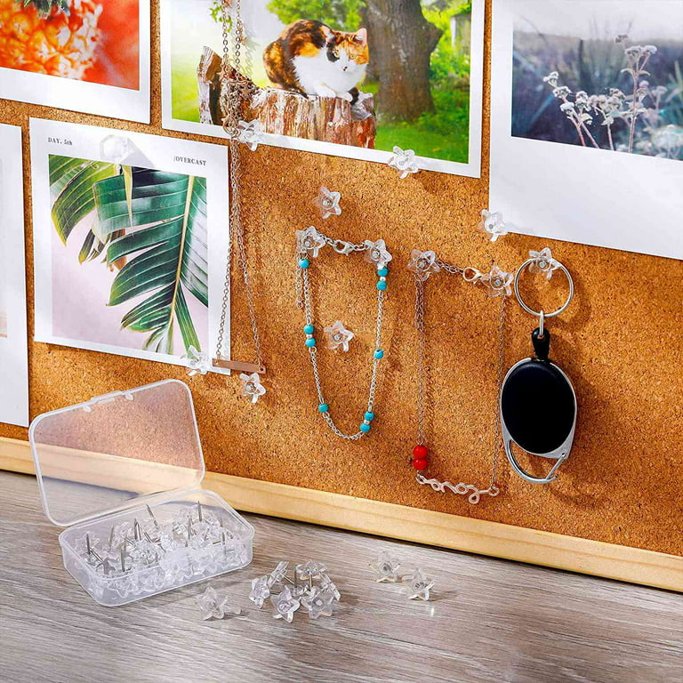 200 Pieces Clear Push Pins, 5 Types Thumb Tacks for Wall Hangings