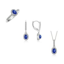 RYLOS Sterling Silver Halo Designer Jewelry Ring, Earrings & Necklace Gemstone & Diamonds 6X4MM Blue Star Sapphire September Birthstone; Size 6