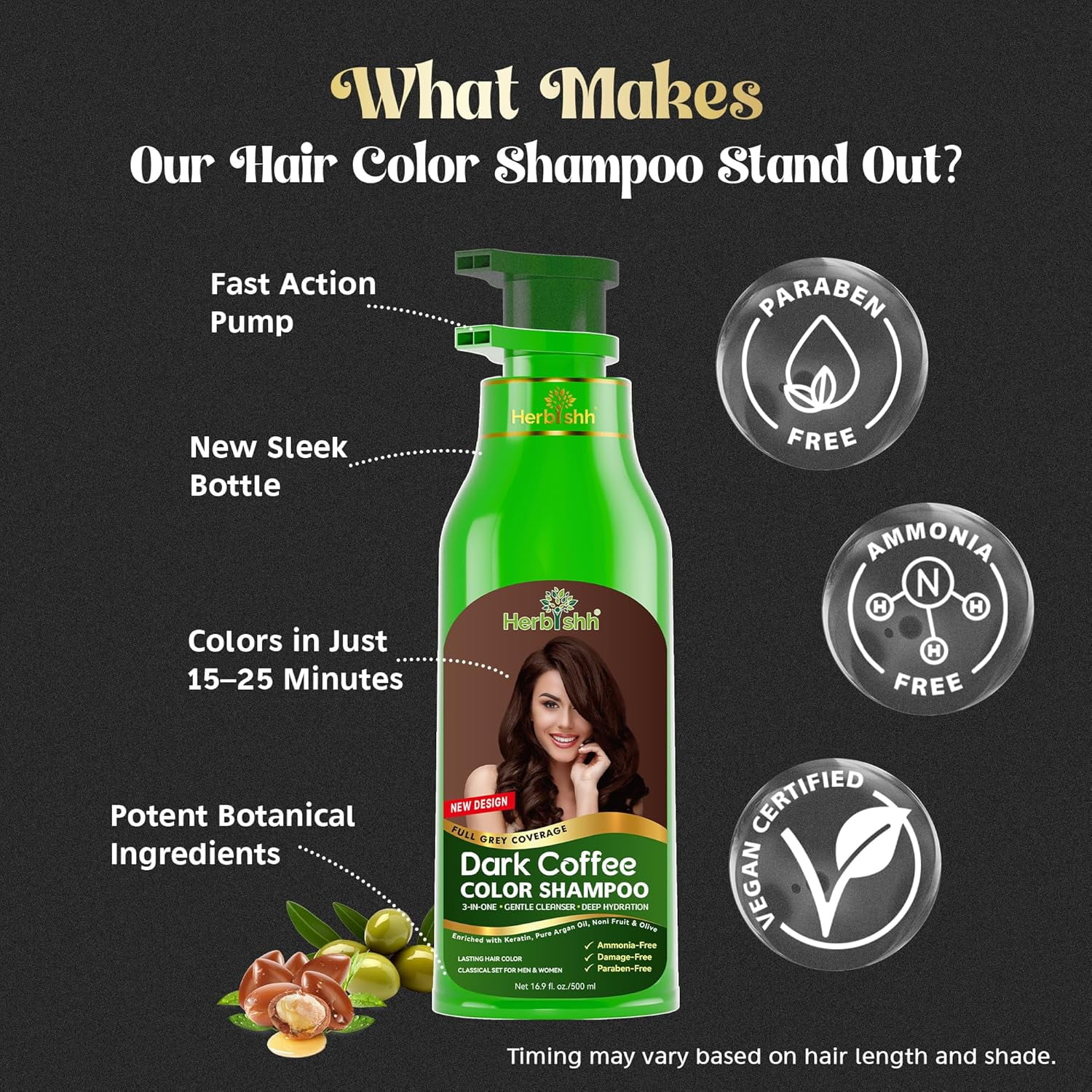 (6 pack) Herbishh Hair Color Shampoo for Grey Hair 500ml (Dark Coffee) + Argan Hair Mask | 3-in-1 Hair Dye Shampoo | Ammonia-Free | Covers Grey Hair for Men & Women