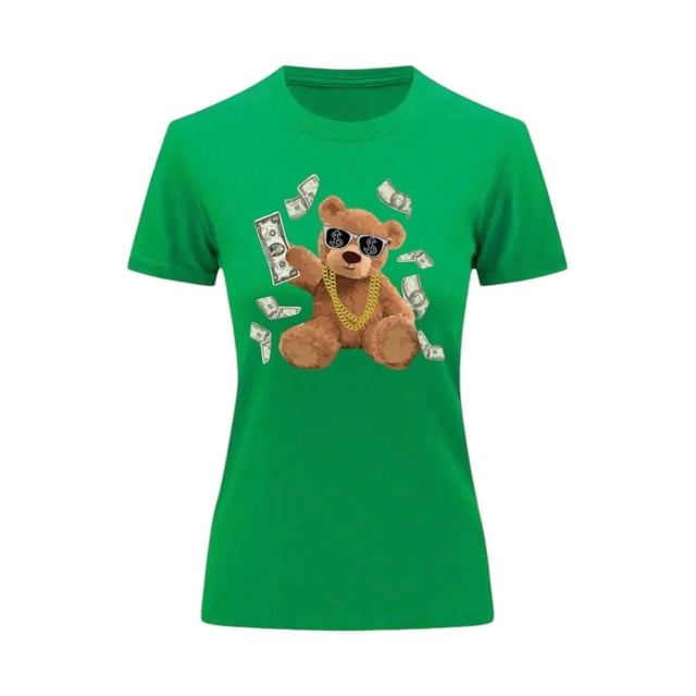 Playera Blusa de Oso Millonario con Dólares Dinero Ropa De Mujer Color Verde Talla Chica Marca Emil SaEs