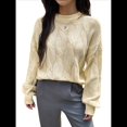 thumbnail image 2 of Suéter Informal de Larga para Mujer, Jersey de Punto Acanalado, Holgado, con Cuello Redondo y Cable, para Otoño. Albaricoque L, 2 of 7