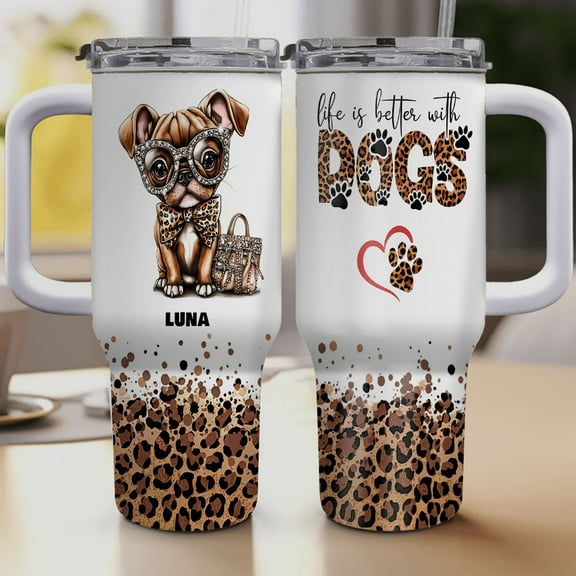 Personalized Dog Tumbler with Staffordshire Bull Terrier Dog’s Name – Custom Travel Coffee Cup 40oz, Travel Coffee Cup, Gift for Mother's day, Father's day, Christmas OMWkgi