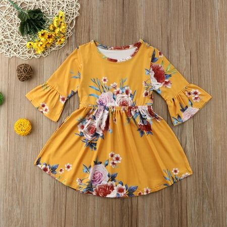

Flower Kid Baby Girls Clothing Long Sleeve Floral Dress For Girls Holiday Party Dress Children Clothing