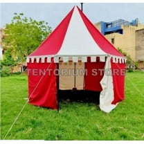 WEEKEND SALE Medieval Round Pavilion Red & White 3m Tent Functional water Resistant Camping Tent