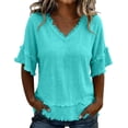 thumbnail image 2 of CQXIDFH Under $20 Women's Summer Linen Blend Top, Short Sleeve Solid Color Loose Fit Casual Blouse Business Dressy Casual 2026 Vacation Fashion Clothing Mint Green T-shirt, L, 2 of 9