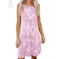 thumbnail image 4 of Gustave Women's Casual Tie Dye Short Dress Crewneck Sleeveless Midi Dresses Summer Loose T Shirt Tank Beach Sundress "Pink, XL", 4 of 10