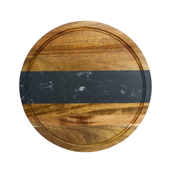 Black Marble/Acacia Wood Round Board, 11"