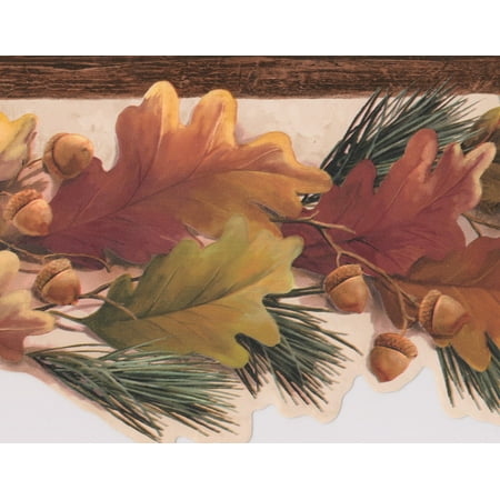 Yellow Brown Oak Leaves Acorns on Vine Nature Wallpaper Border Retro Design, Roll 15' x (Best Of Nature Wallpapers)