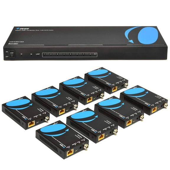OREI Ultra HD 1x8 HDMI Extender Splitter Over CAT6/7 Upto 115 Ft Support 4K, Loop-Out, IR Remote, EDID (UHD18-EX115-K)
