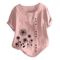 thumbnail image 1 of Women's Casual Blouses New Linen Short Sleeve Button with Round Neck Printed Tees for Ladies, 1 of 2