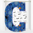 thumbnail image 1 of Halloween-Themed Blue Shower Curtain with Bats -Lanterns, 1 of 5