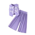 thumbnail image 6 of CPNG Girl's 2 Piece Outfits Bowtie Decoration Halter Sleeveless Vest Top and Elastic High Waisted Pants Set(Purple,5 Years), 6 of 9