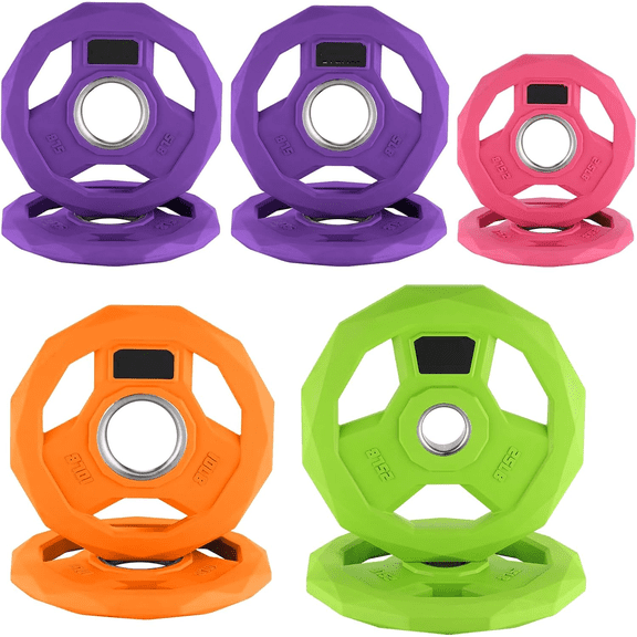 Color Coded Weight Plate 2-Inch Rubber Coated Iron Weight Platesfor Home Gym & Commercial Strength Training Use Multiple Weights Options (2.5-95 Lbs, Single/Pair/Set)